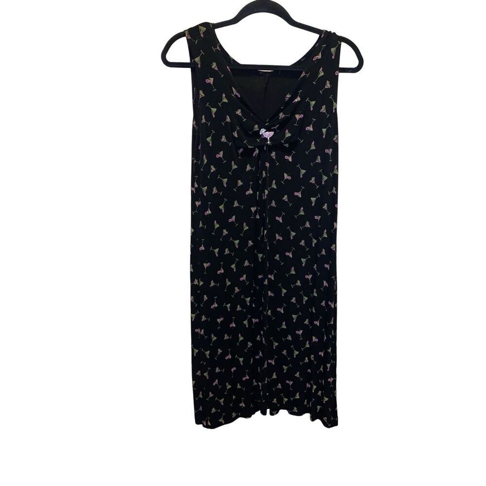 Ronni Nicole Black Midi Dress with Pink and White Pattern